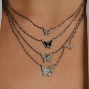 Mini Diamond Butterfly Necklace - Rhodium Plated Sterling Silver